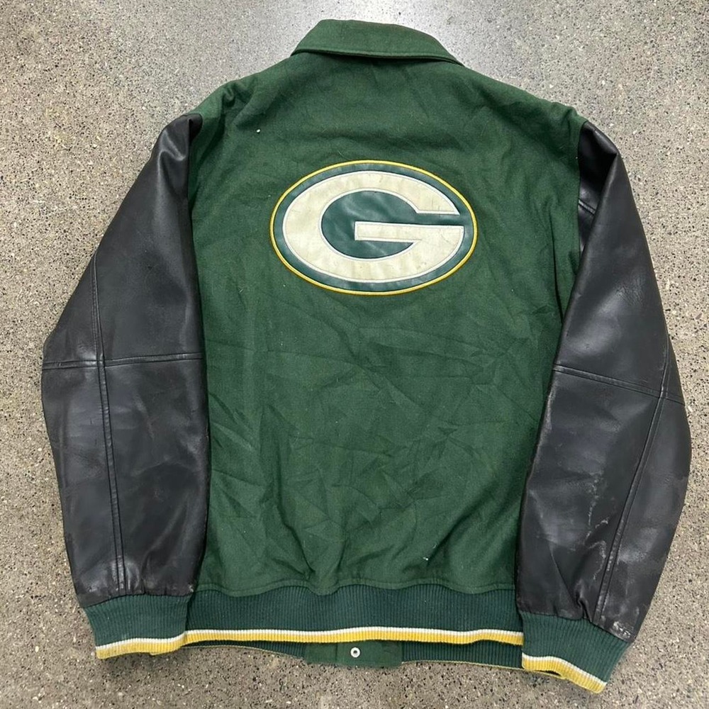 Vintage 90s NFL Green Bay Packers Leather Varsity Jacket (Size XL)